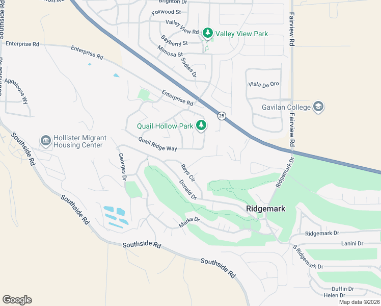 map of restaurants, bars, coffee shops, grocery stores, and more near 1225 Quail Ridge Way in Hollister