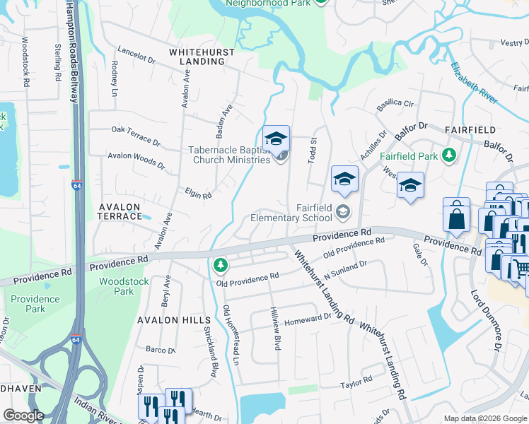 map of restaurants, bars, coffee shops, grocery stores, and more near 700 Skipwith Road in Virginia Beach