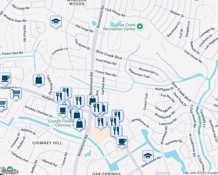 map of restaurants, bars, coffee shops, grocery stores, and more near 3517 Champlain Lane in Virginia Beach