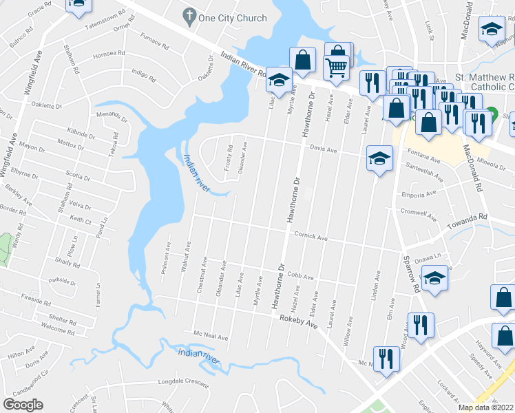 map of restaurants, bars, coffee shops, grocery stores, and more near 1316 Lilac Avenue in Chesapeake