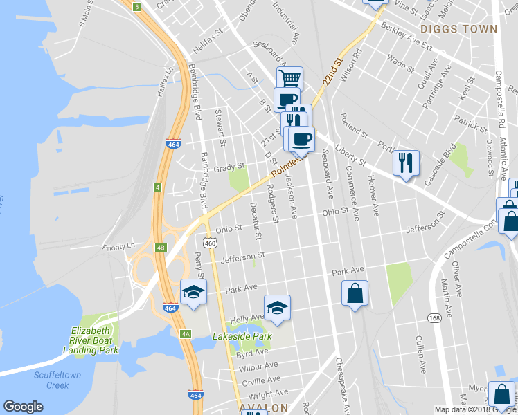 map of restaurants, bars, coffee shops, grocery stores, and more near 1134 Rodgers Street in Chesapeake