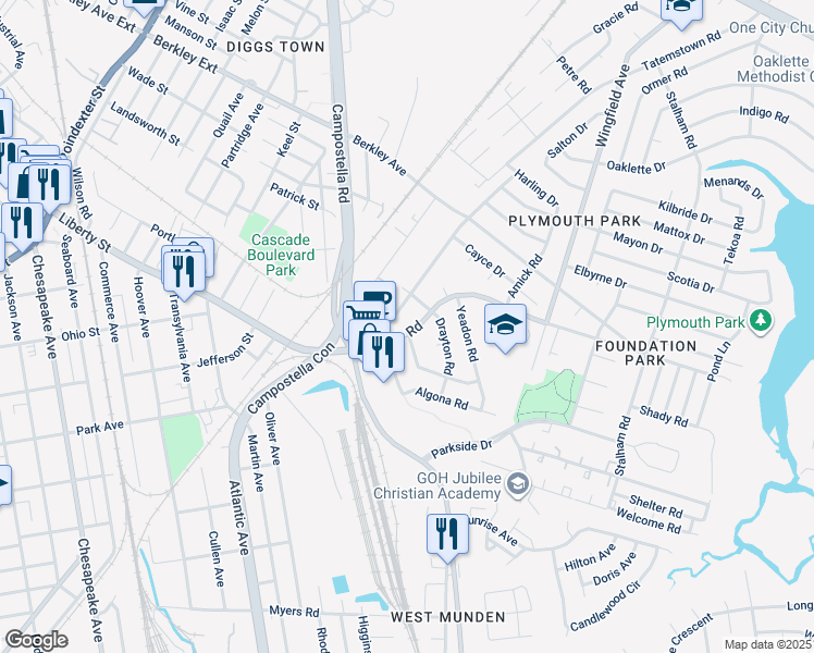 map of restaurants, bars, coffee shops, grocery stores, and more near 2503 Border Road in Chesapeake