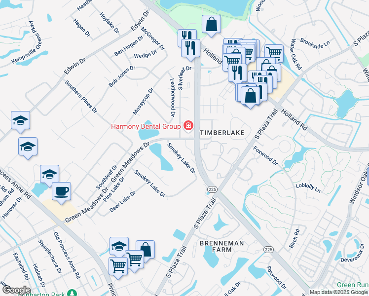 map of restaurants, bars, coffee shops, grocery stores, and more near 1541 Stonemoss Court in Virginia Beach
