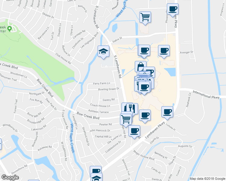 map of restaurants, bars, coffee shops, grocery stores, and more near 3013 Bowling Green Drive in Virginia Beach