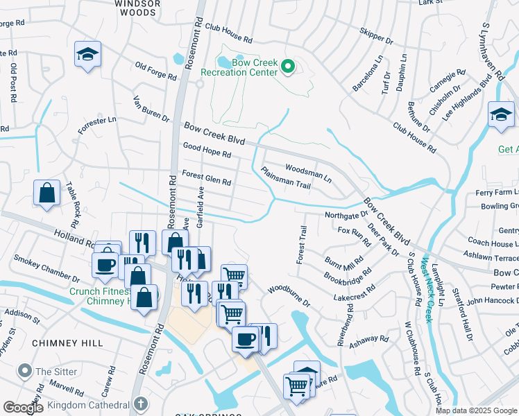 map of restaurants, bars, coffee shops, grocery stores, and more near 3405 Dana Lane in Virginia Beach
