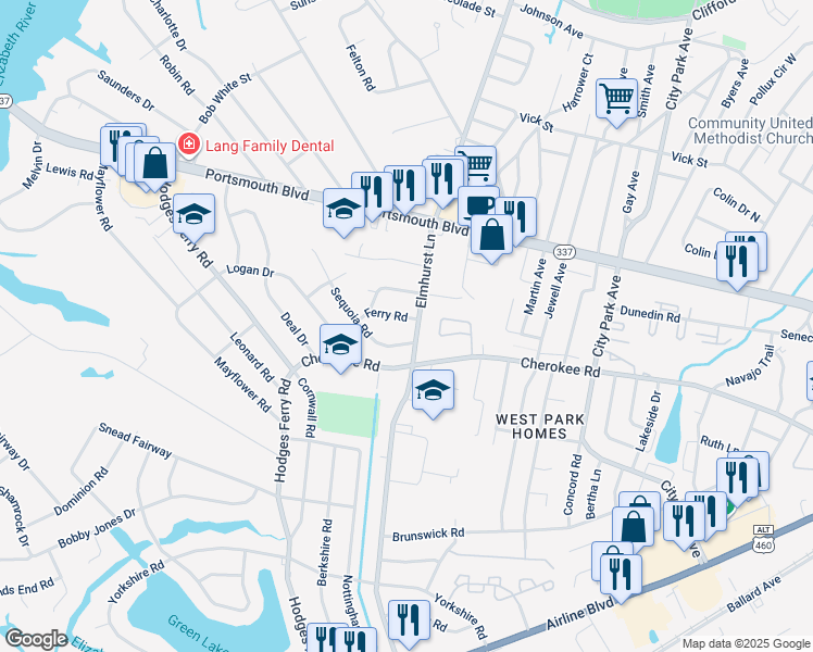 map of restaurants, bars, coffee shops, grocery stores, and more near 316 Sequoia Road in Portsmouth