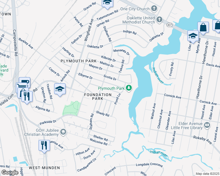 map of restaurants, bars, coffee shops, grocery stores, and more near 317 Velva Drive in Chesapeake