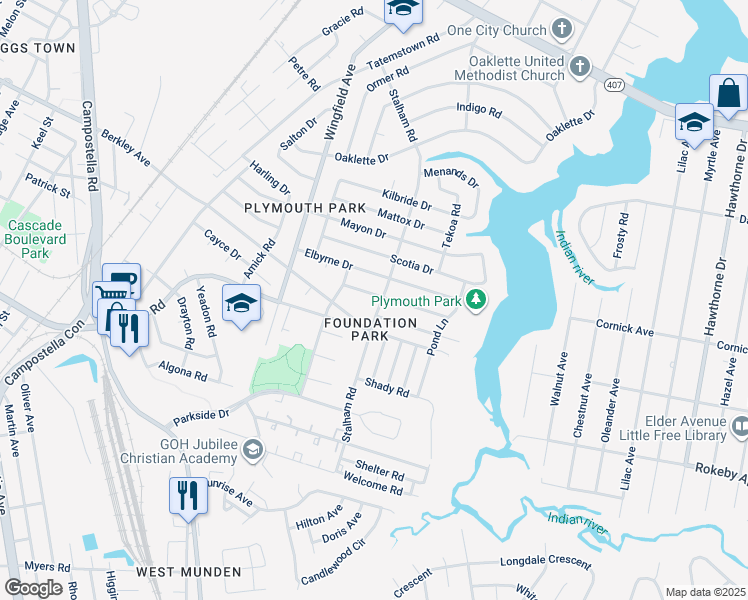 map of restaurants, bars, coffee shops, grocery stores, and more near 220 Velva Drive in Chesapeake