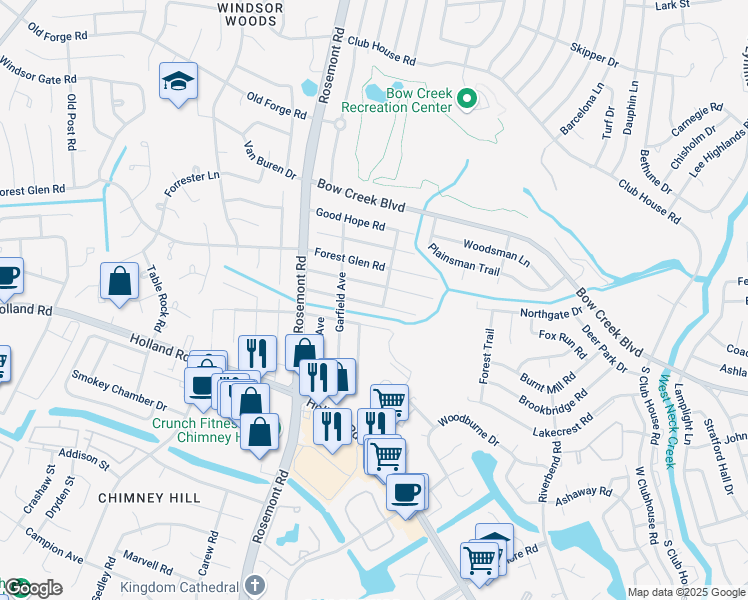 map of restaurants, bars, coffee shops, grocery stores, and more near 3509 Champlain Lane in Virginia Beach