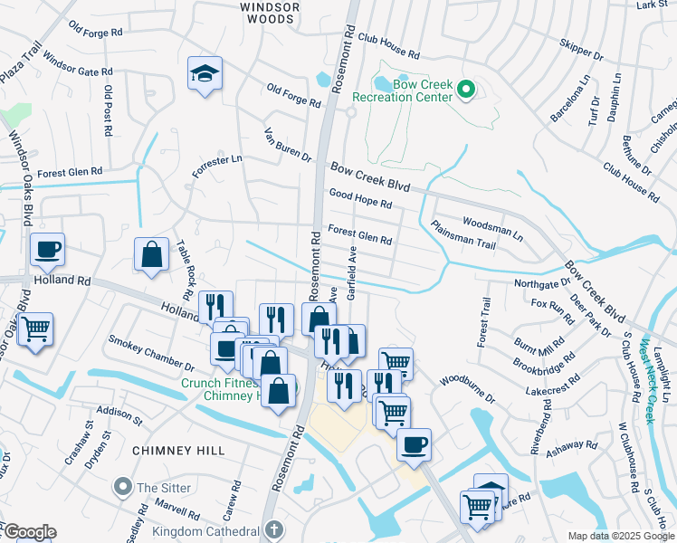 map of restaurants, bars, coffee shops, grocery stores, and more near 3549 Champlain Lane in Virginia Beach