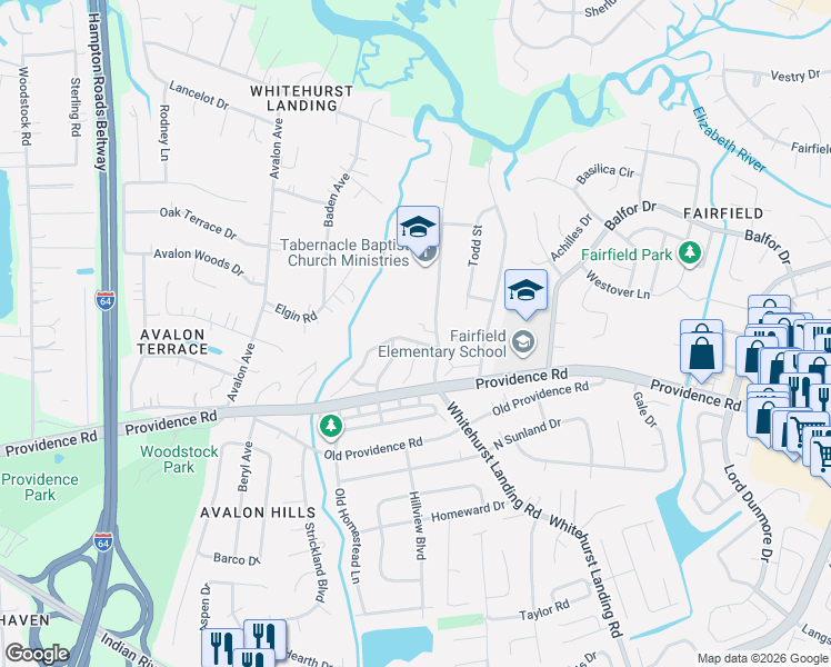 map of restaurants, bars, coffee shops, grocery stores, and more near 710 Skipwith Road in Virginia Beach