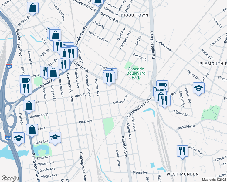 map of restaurants, bars, coffee shops, grocery stores, and more near 1216 Old Atlantic Avenue in Chesapeake