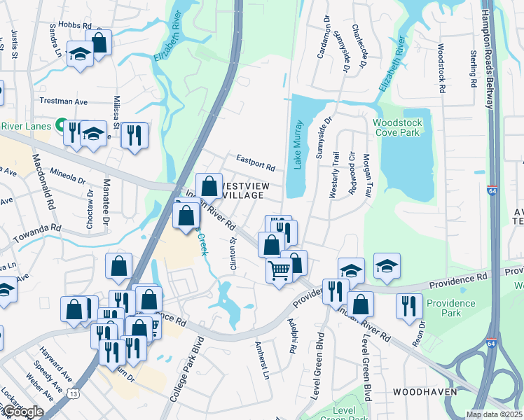 map of restaurants, bars, coffee shops, grocery stores, and more near 808 Raymond Court in Virginia Beach