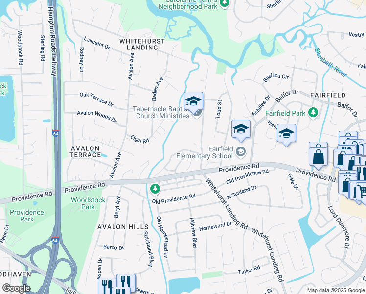 map of restaurants, bars, coffee shops, grocery stores, and more near 5540 Gates Landing Road in Virginia Beach