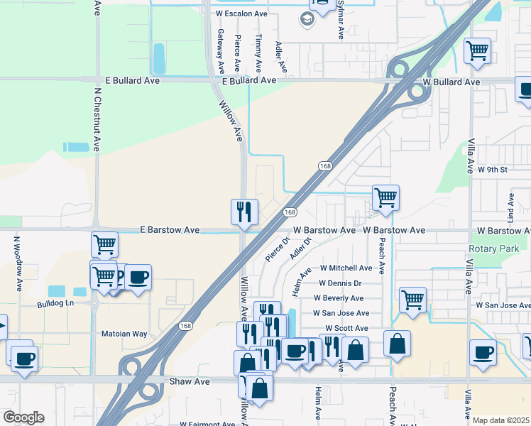 map of restaurants, bars, coffee shops, grocery stores, and more near in Clovis
