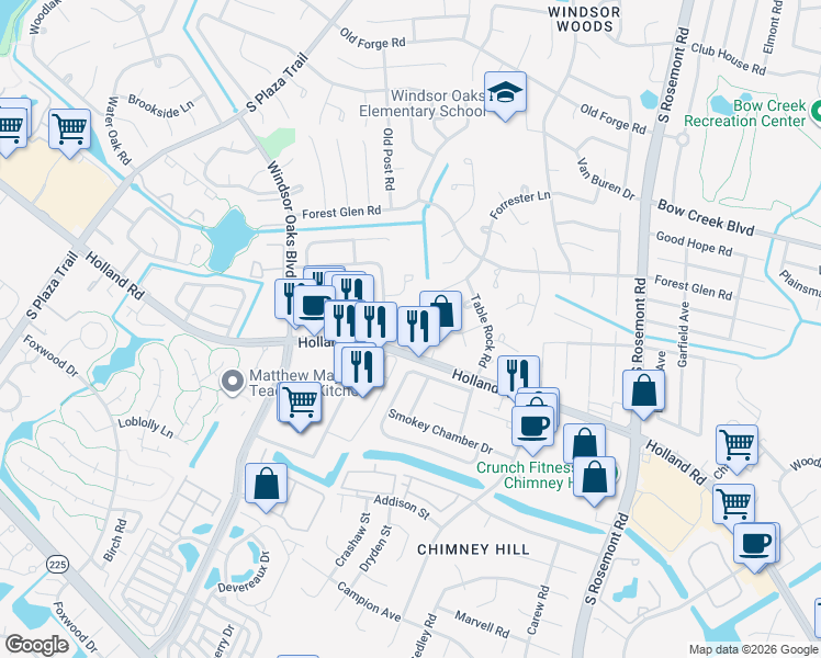 map of restaurants, bars, coffee shops, grocery stores, and more near 3864 Forrester Lane in Virginia Beach