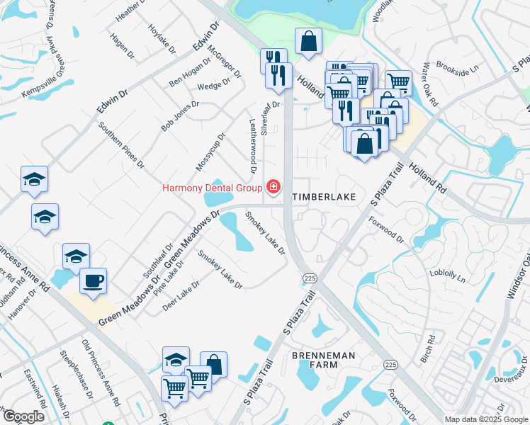 map of restaurants, bars, coffee shops, grocery stores, and more near 1541 Stonemoss Court in Virginia Beach
