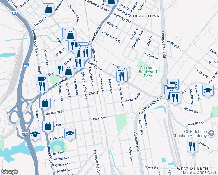 map of restaurants, bars, coffee shops, grocery stores, and more near 1146 Hoover Avenue in Chesapeake