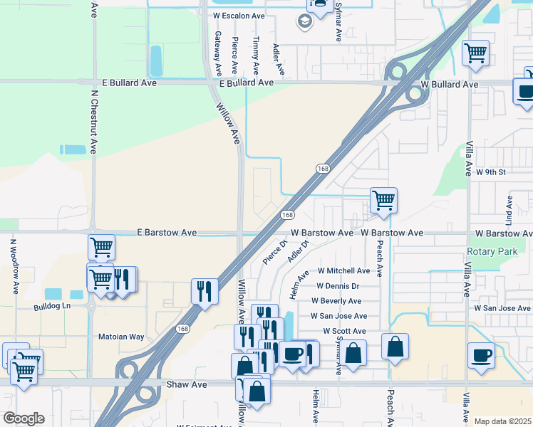 map of restaurants, bars, coffee shops, grocery stores, and more near in Clovis