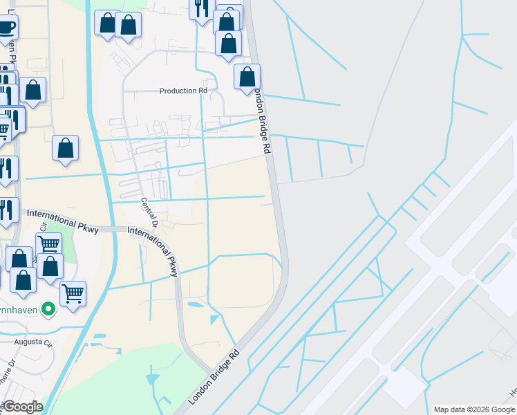 map of restaurants, bars, coffee shops, grocery stores, and more near 735 London Bridge Road in Virginia Beach