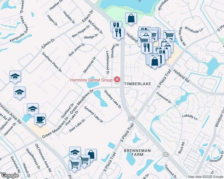 map of restaurants, bars, coffee shops, grocery stores, and more near 1541 Stonemoss Court in Virginia Beach