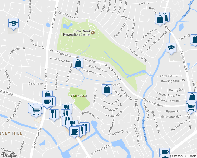 map of restaurants, bars, coffee shops, grocery stores, and more near 824 Plainsman Court in Virginia Beach