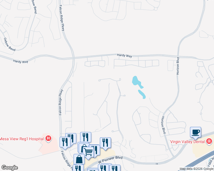 map of restaurants, bars, coffee shops, grocery stores, and more near 559 Highland View Court in Mesquite