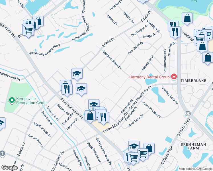 map of restaurants, bars, coffee shops, grocery stores, and more near 4608 Tony Lema Lane in Virginia Beach