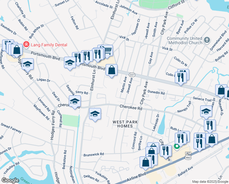 map of restaurants, bars, coffee shops, grocery stores, and more near 35 Haysom Street in Portsmouth