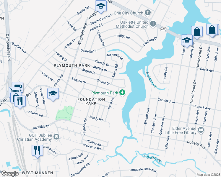 map of restaurants, bars, coffee shops, grocery stores, and more near 3017 Scotia Drive in Chesapeake