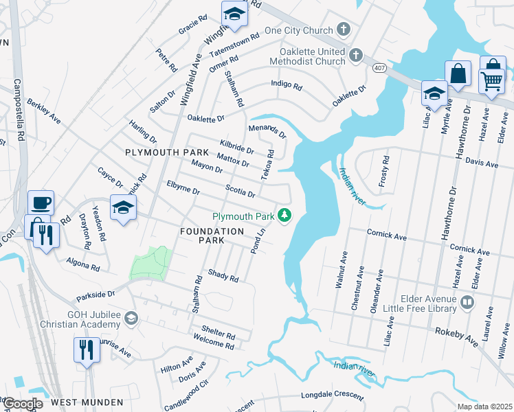 map of restaurants, bars, coffee shops, grocery stores, and more near 3017 Scotia Drive in Chesapeake
