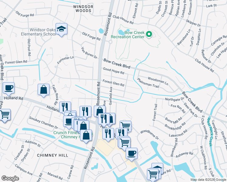 map of restaurants, bars, coffee shops, grocery stores, and more near 3548 Dana Lane in Virginia Beach