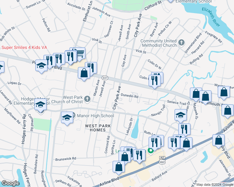 map of restaurants, bars, coffee shops, grocery stores, and more near 1013 Stanley Road in Portsmouth