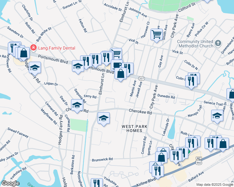 map of restaurants, bars, coffee shops, grocery stores, and more near 35 Haysom Street in Portsmouth