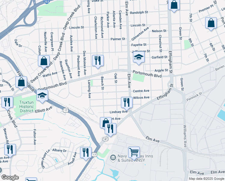 map of restaurants, bars, coffee shops, grocery stores, and more near 1310 Centre Avenue in Portsmouth
