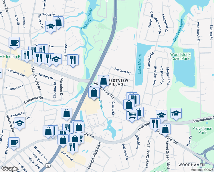 map of restaurants, bars, coffee shops, grocery stores, and more near 728 Arvin Road in Virginia Beach