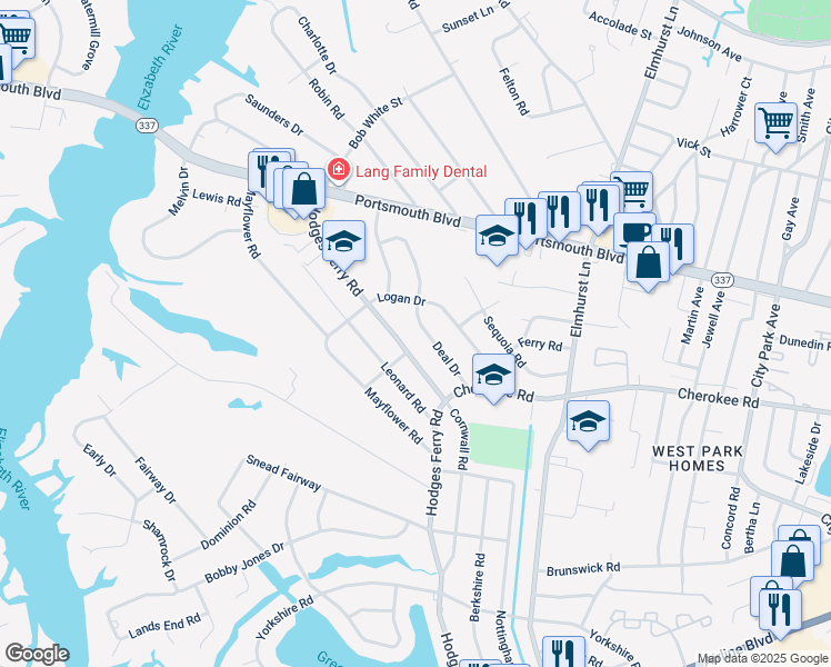 map of restaurants, bars, coffee shops, grocery stores, and more near 300 Deal Drive in Portsmouth