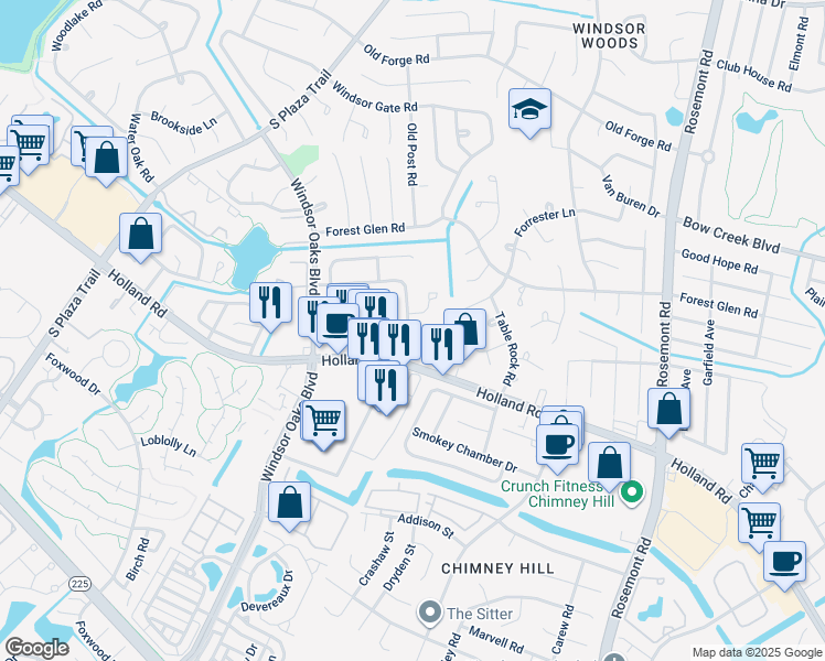 map of restaurants, bars, coffee shops, grocery stores, and more near 624 Governors Way in Virginia Beach