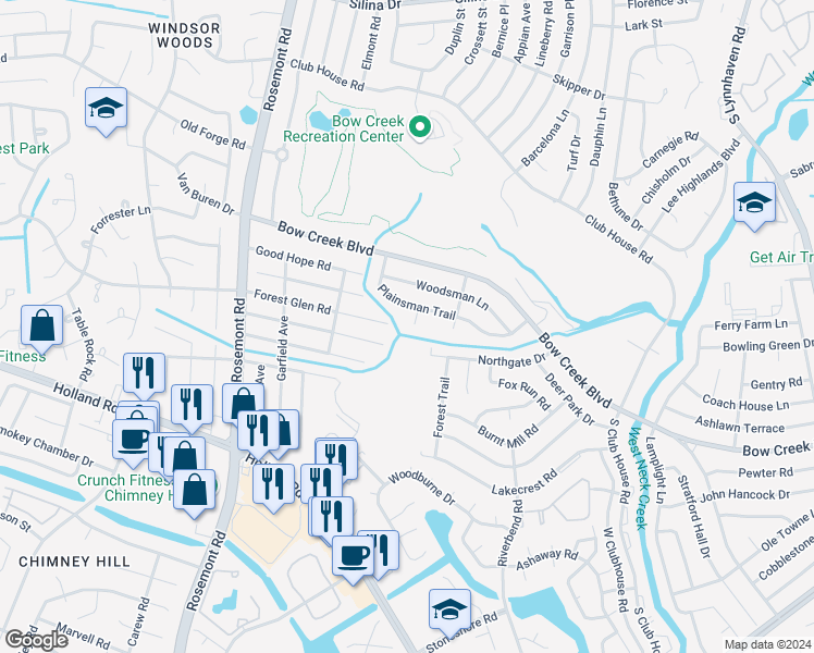 map of restaurants, bars, coffee shops, grocery stores, and more near 809 Plainsman Circle in Virginia Beach