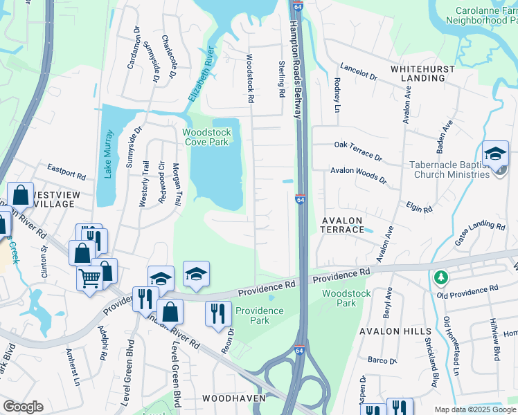 map of restaurants, bars, coffee shops, grocery stores, and more near 764 Woodstock Road in Virginia Beach