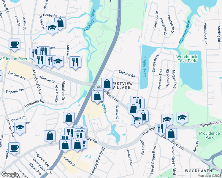 map of restaurants, bars, coffee shops, grocery stores, and more near 728 Arvin Road in Virginia Beach