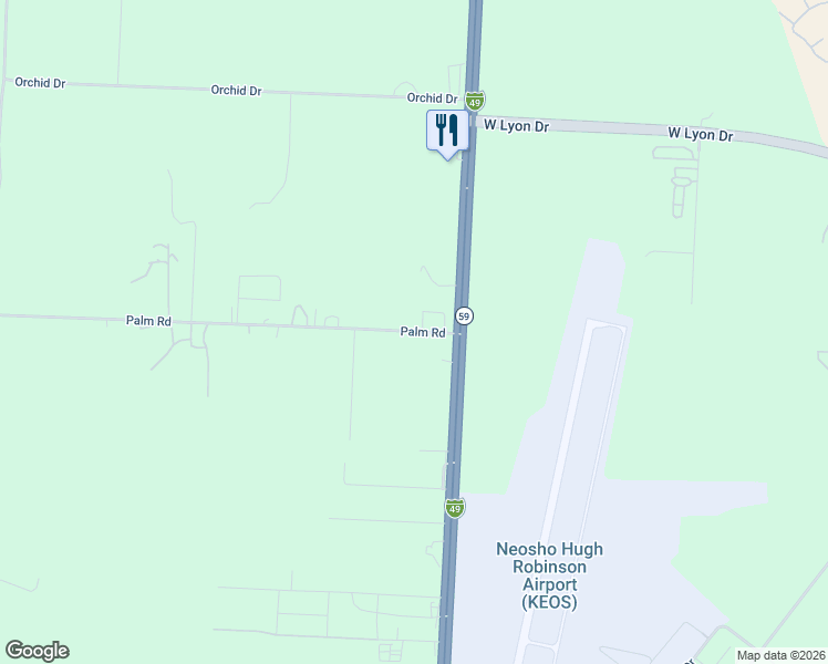 map of restaurants, bars, coffee shops, grocery stores, and more near 13768-13998 Palm Road in Neosho