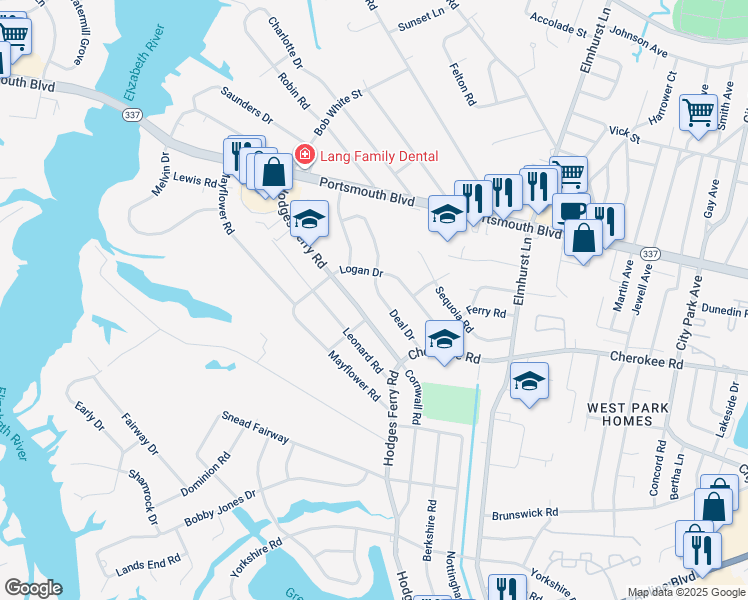 map of restaurants, bars, coffee shops, grocery stores, and more near 300 Deal Drive in Portsmouth
