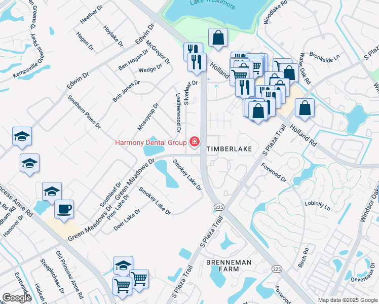 map of restaurants, bars, coffee shops, grocery stores, and more near 4492 Silverleaf Drive in Virginia Beach