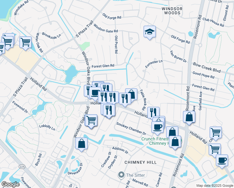 map of restaurants, bars, coffee shops, grocery stores, and more near 624 Governors Way in Virginia Beach
