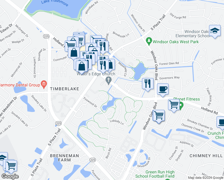map of restaurants, bars, coffee shops, grocery stores, and more near 662 Waters Drive in Virginia Beach