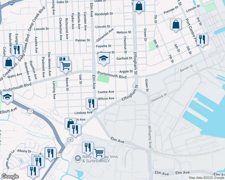 map of restaurants, bars, coffee shops, grocery stores, and more near 1006 Centre Avenue in Portsmouth