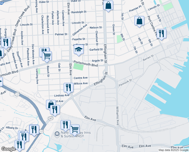 map of restaurants, bars, coffee shops, grocery stores, and more near 912 Centre Avenue in Portsmouth