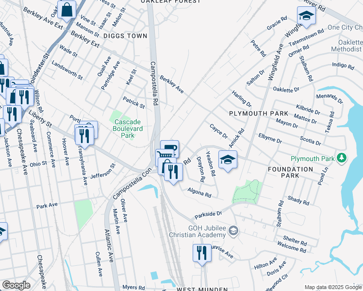 map of restaurants, bars, coffee shops, grocery stores, and more near 1100 Bethel Rd in Chesapeake