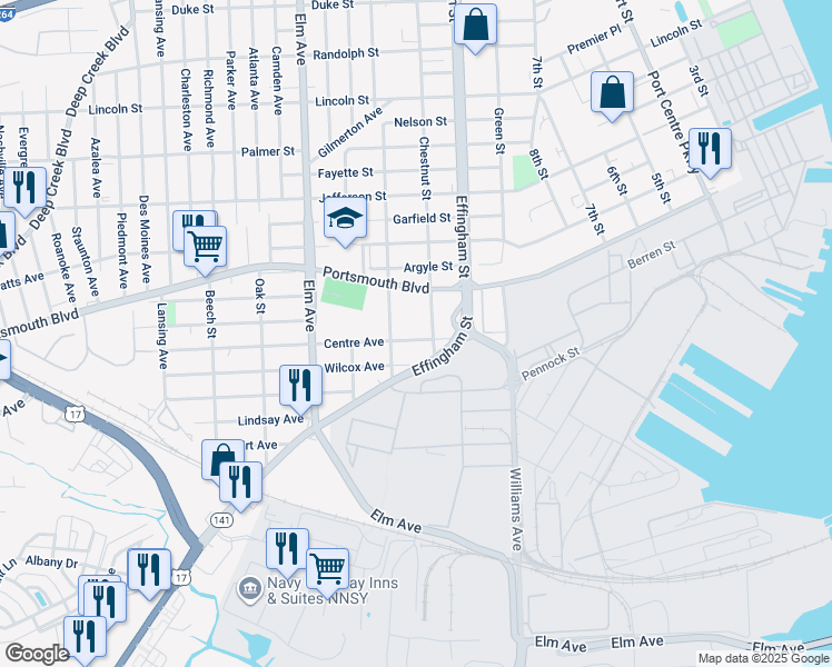 map of restaurants, bars, coffee shops, grocery stores, and more near 912 Centre Avenue in Portsmouth